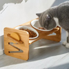 Pet Cat Treats Bowl Waterer Feeder Wooden Adjustable