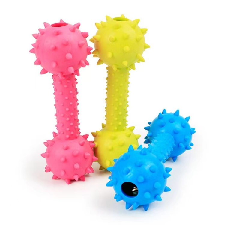 Pet Rubber Dumbbell Chew Toy with Bell