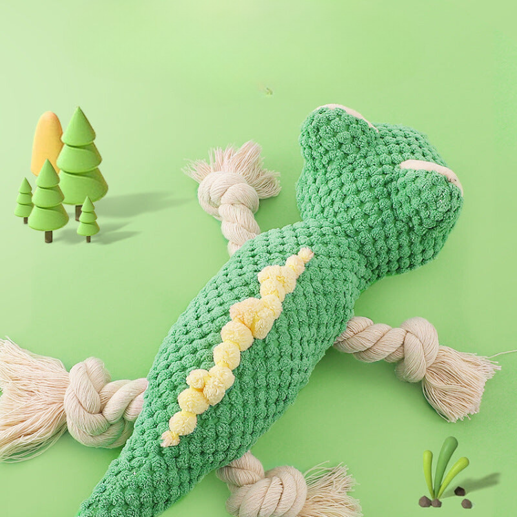 Dino Squeaky Dog Plush Toys Rope Knot
