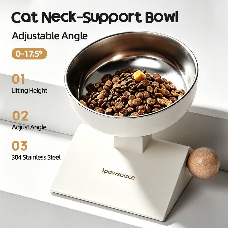 Height & Tilt Adjustable Elevated Cat Bowl, Stainless Steel Neck-Friendly Feeder