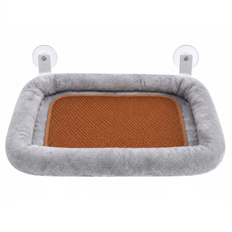Bolster Window Cat Hammock with Rattan Mat, Suction Cup Cat Bed for Windows