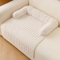 Ribbed Plush Sofa Cover Pet Bed with Pillow Rolls - Cream