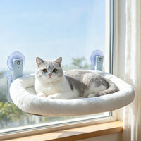 Bolster Window Cat Hammock with Rattan Mat, Suction Cup Cat Bed for Windows