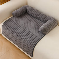 Ribbed Plush Sofa Cover Pet Bed with Pillow Rolls - Light Gray