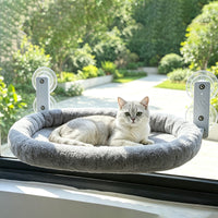Bolster Window Cat Hammock with Rattan Mat, Suction Cup Cat Bed for Windows