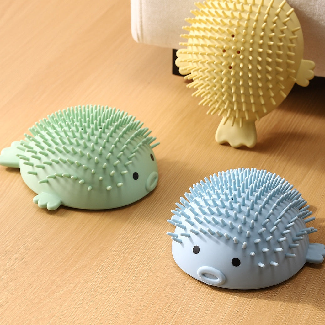Pufferfish Cat Self Groomer - Wall Corner Massage Brush with Catnip