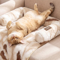 Faux Rabbit Fur Pet Sofa Mat with Bolster, Fluffy Couch Cover Bed for Cats & Dogs