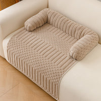 Ribbed Plush Sofa Cover Pet Bed with Pillow Rolls - Mocha