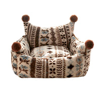 Plaid Pom-Pom Cat Sofa Bed, Cozy Bolster Pet Couch for Cats & Small Dogs