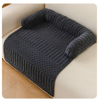 Ribbed Plush Sofa Cover Pet Bed with Pillow Rolls - Charcoal