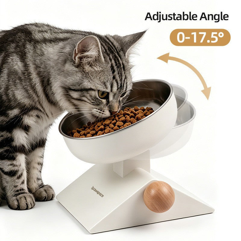 Height & Tilt Adjustable Elevated Cat Bowl, Stainless Steel Neck-Friendly Feeder