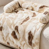 Faux Rabbit Fur Pet Sofa Mat with Bolster, Fluffy Couch Cover Bed for Cats & Dogs