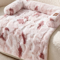 Faux Rabbit Fur Pet Sofa Mat with Bolster, Fluffy Couch Cover Bed for Cats & Dogs