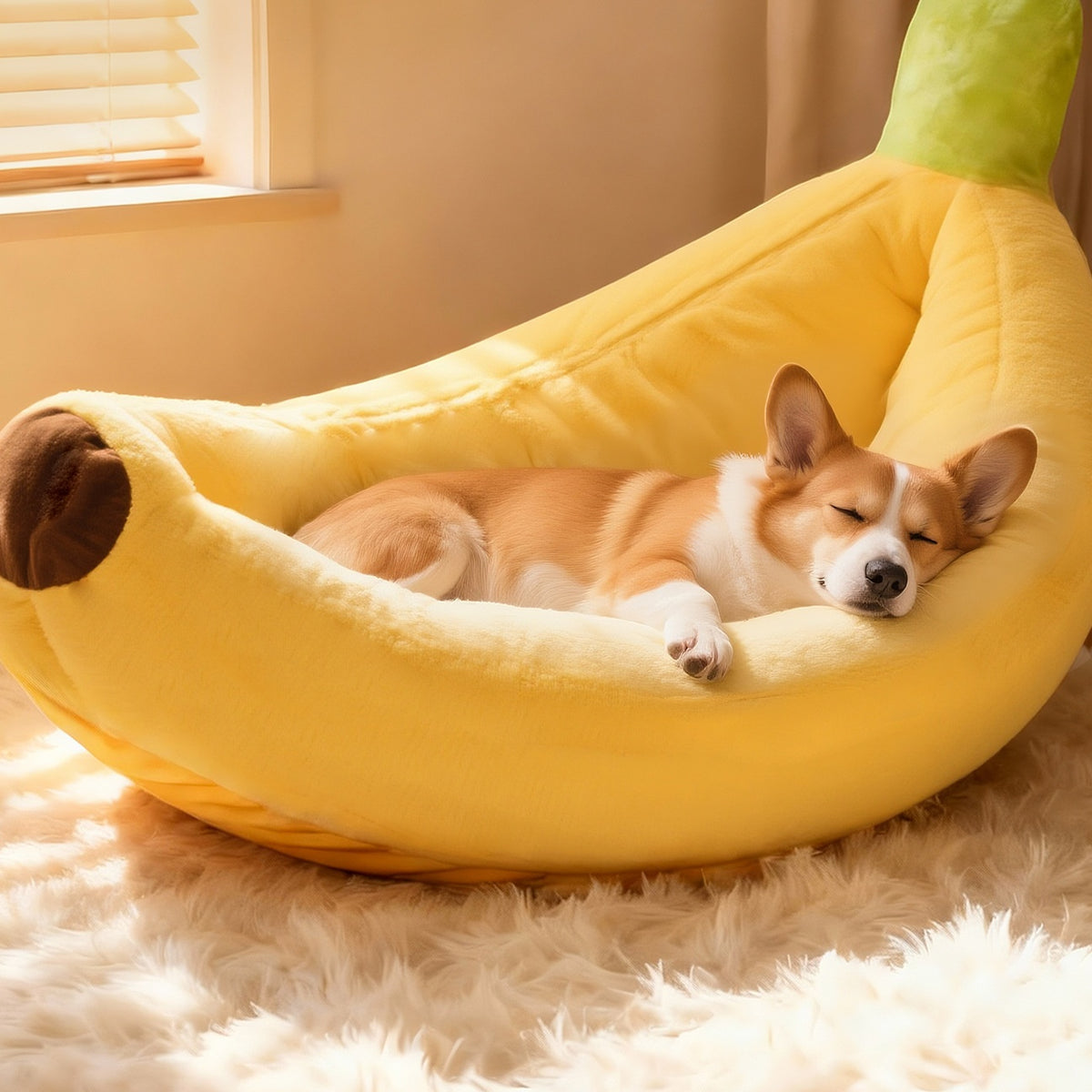 Soft Plush Banana Cat Bed, Cozy Bolster Pet Nest for Cats & Small Dogs