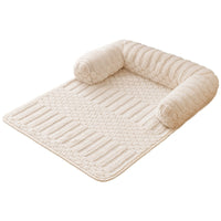 Ribbed Plush Sofa Cover Pet Bed with Pillow Rolls, Fur-Catching Couch Mat for Cats & Small Dogs