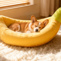 Soft Plush Banana Cat Bed, Cozy Bolster Pet Nest for Cats & Small Dogs