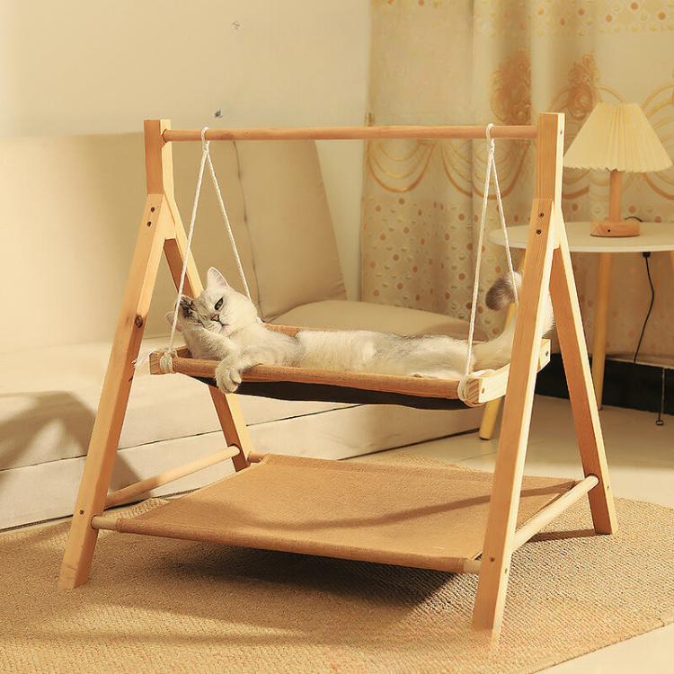 Solid Wood Double layer Cat Hammock Swing Hanging Bed Pawpycup solid-wood-double-layer-cat-hammock-swing-hanging-bed-pawpycup
