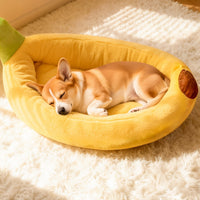 Soft Plush Banana Cat Bed, Cozy Bolster Pet Nest for Cats & Small Dogs
