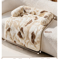 Faux Rabbit Fur Pet Sofa Mat with Bolster, Fluffy Couch Cover Bed for Cats & Dogs