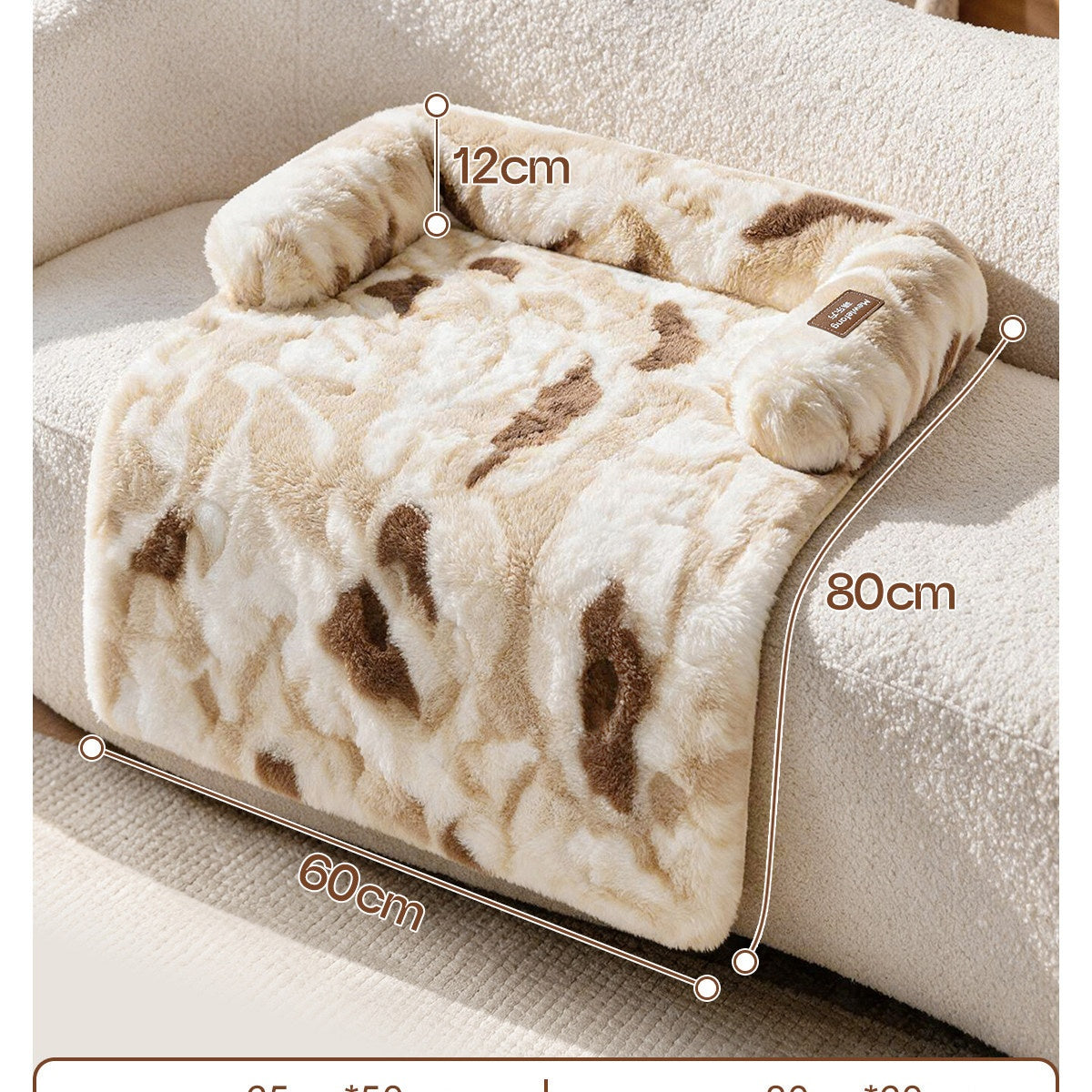 Faux Rabbit Fur Pet Sofa Mat with Bolster, Fluffy Couch Cover Bed for Cats & Dogs