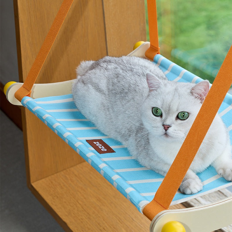 Suction Cup Window Cat Hammock, Space-Saving Hanging Cat Bed with Wood Frame