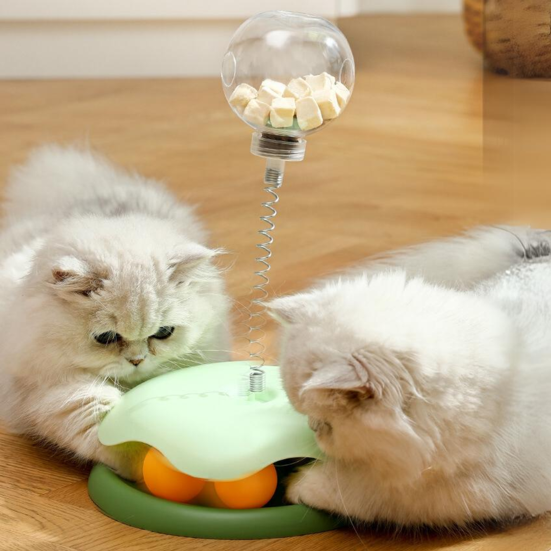 A bola do dispensador de vazamento de guloseimas para gatos rastreia brinquedos