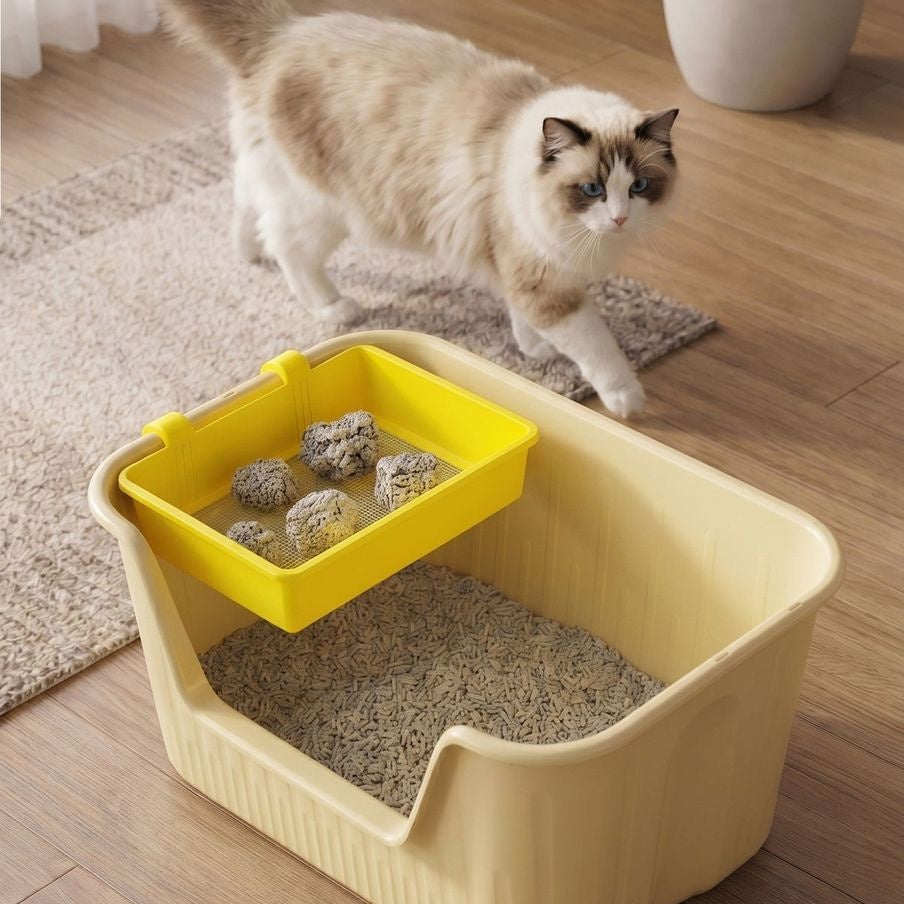 Hanging Cat Litter Sifter Tray, Fine Mesh Litter Sieve Basket with Scoop