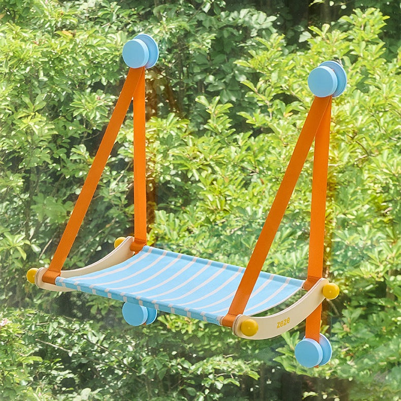 Suction Cup Window Cat Hammock, Space-Saving Hanging Cat Bed with Wood Frame