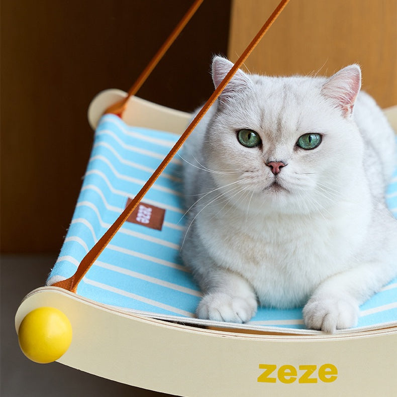 Suction Cup Window Cat Hammock, Space-Saving Hanging Cat Bed with Wood Frame