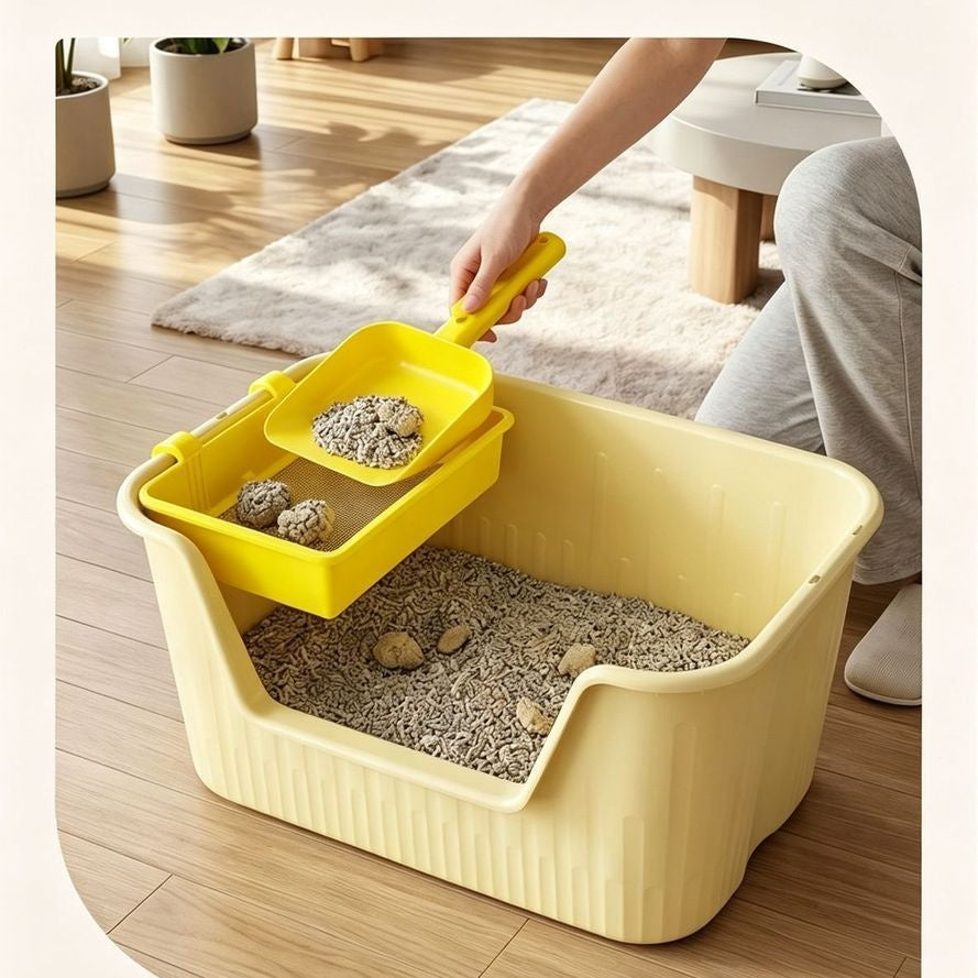 Hanging Cat Litter Sifter Tray, Fine Mesh Litter Sieve Basket with Scoop