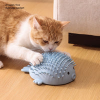Pufferfish Cat Self Groomer - Wall Corner Massage Brush with Catnip
