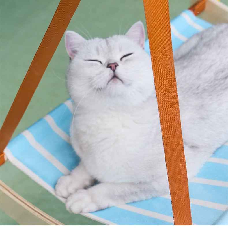 Suction Cup Window Cat Hammock, Space-Saving Hanging Cat Bed with Wood Frame
