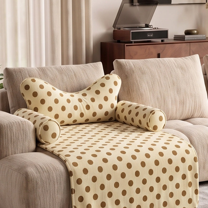 Polka Dot Pet Sofa Bed Mat with Bolsters, Non-Slip Couch Cover Cat Bed