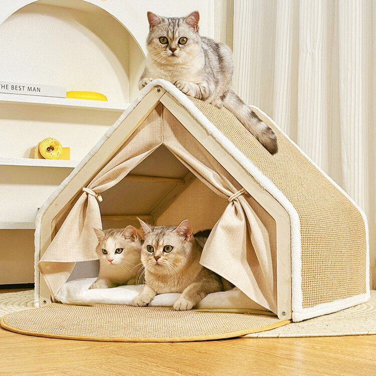 Cat Scratching Board Covered Tent House Bed