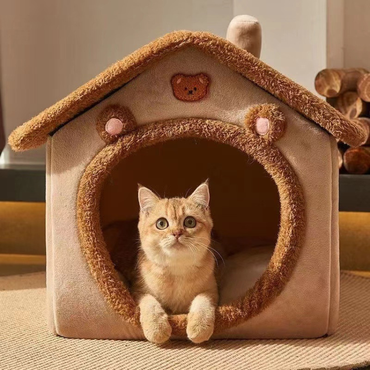 Cozy Fleece Warm Covered Cat House Bed