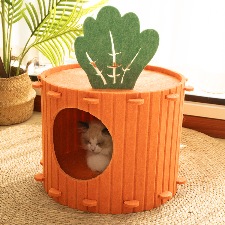 Lit de grotte en feutre tunnel pour chat carotte