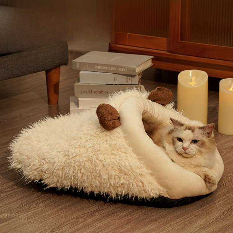 Faux Fur Cozt Cave Covered Cat Bed