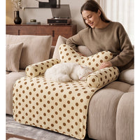 Polka Dot Pet Sofa Bed Mat with Bolsters, Non-Slip Couch Cover Cat Bed