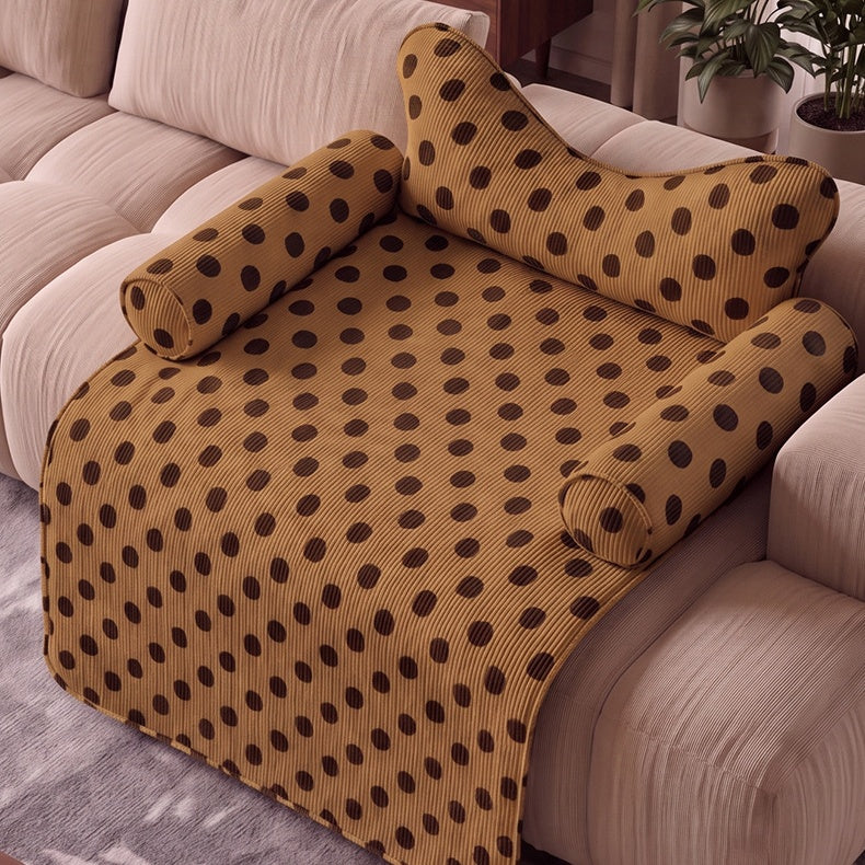 Polka Dot Pet Sofa Bed Mat with Bolsters, Non-Slip Couch Cover Cat Bed