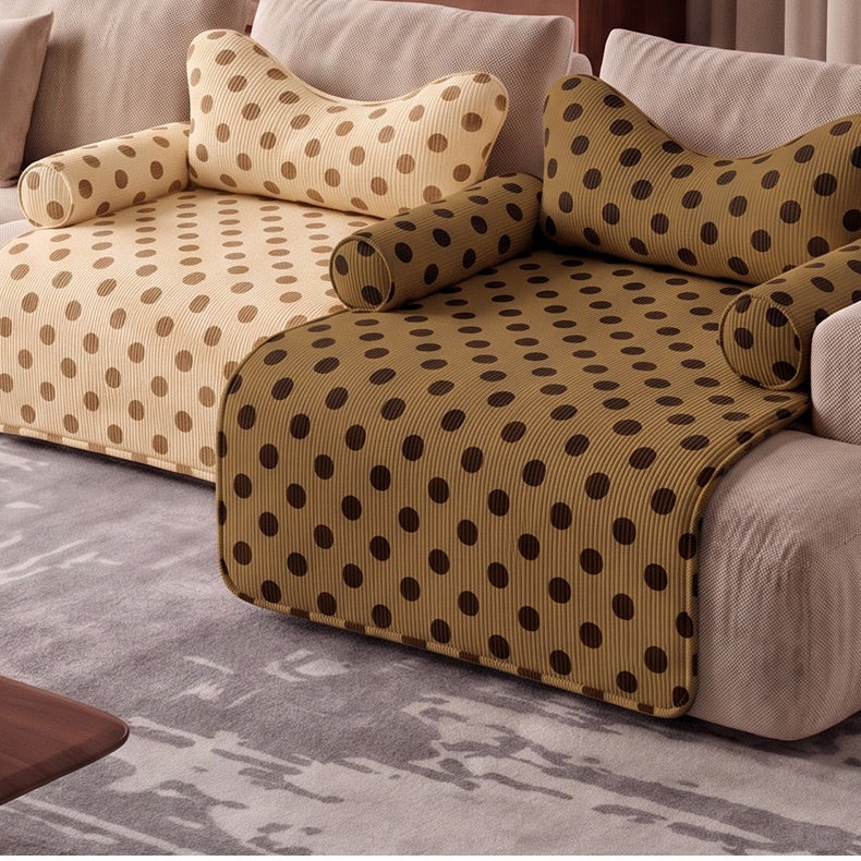 Polka Dot Pet Sofa Bed Mat with Bolsters, Non-Slip Couch Cover Cat Bed