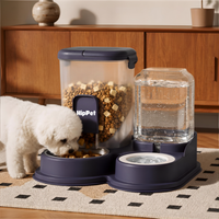 2-in-1 automatic gravity pet feeder and water dispenser, navy, with dog eating