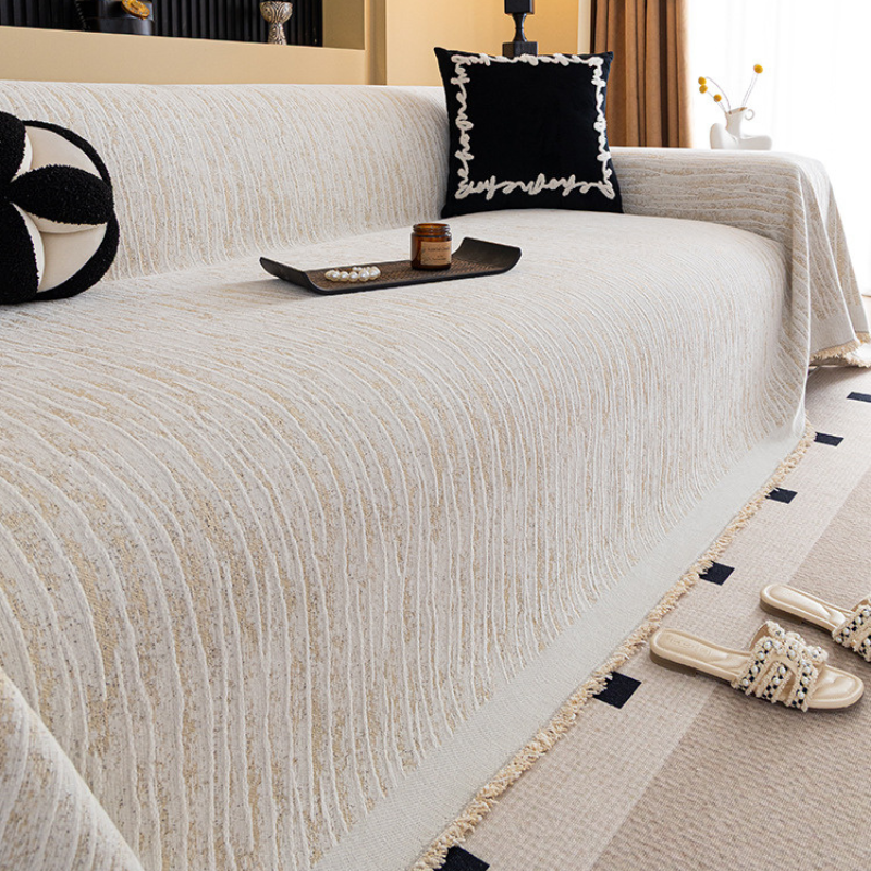 Boho Minimalist Ribbed Couch Sofa Protector Cover