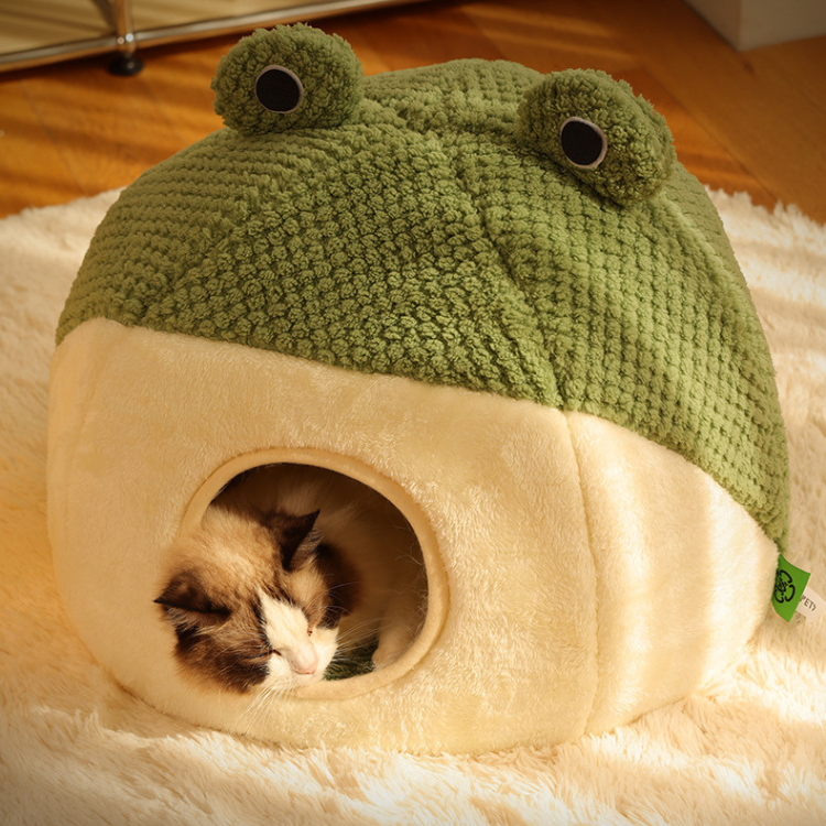 Frog Shaped Enclosed Covered Cat Bed Pet House