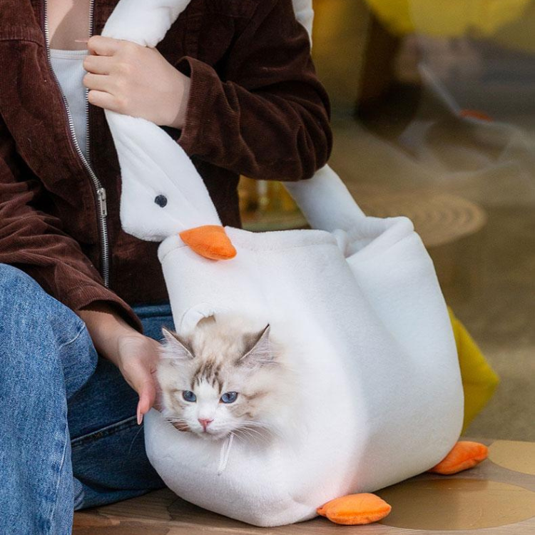 Goose-Shaped Plush Cat Carrier Bag