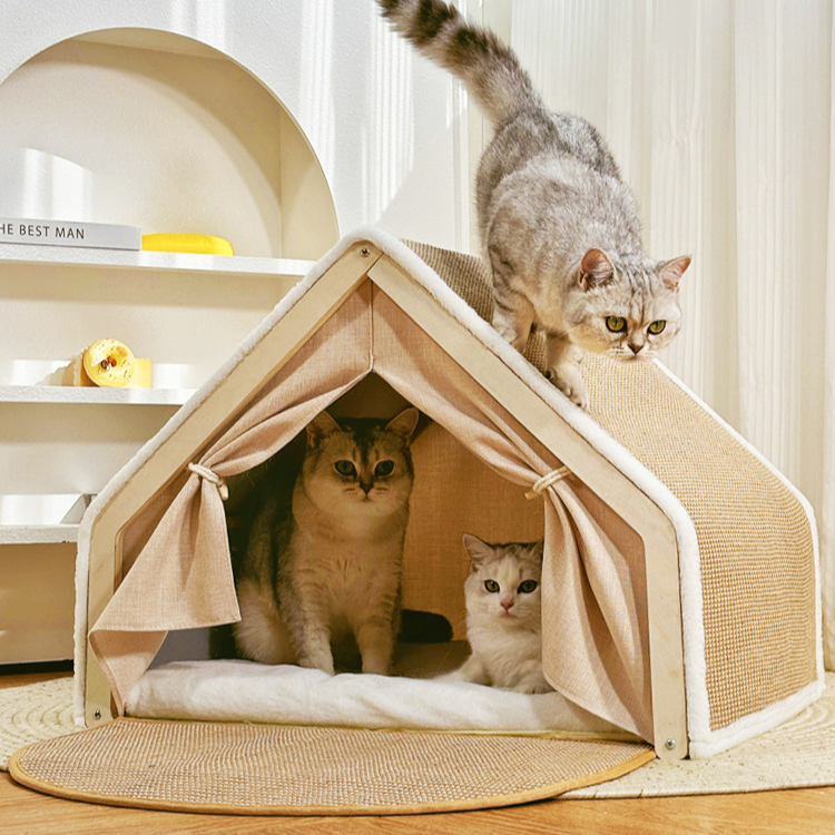 Cat Scratching Board Covered Tent House Bed