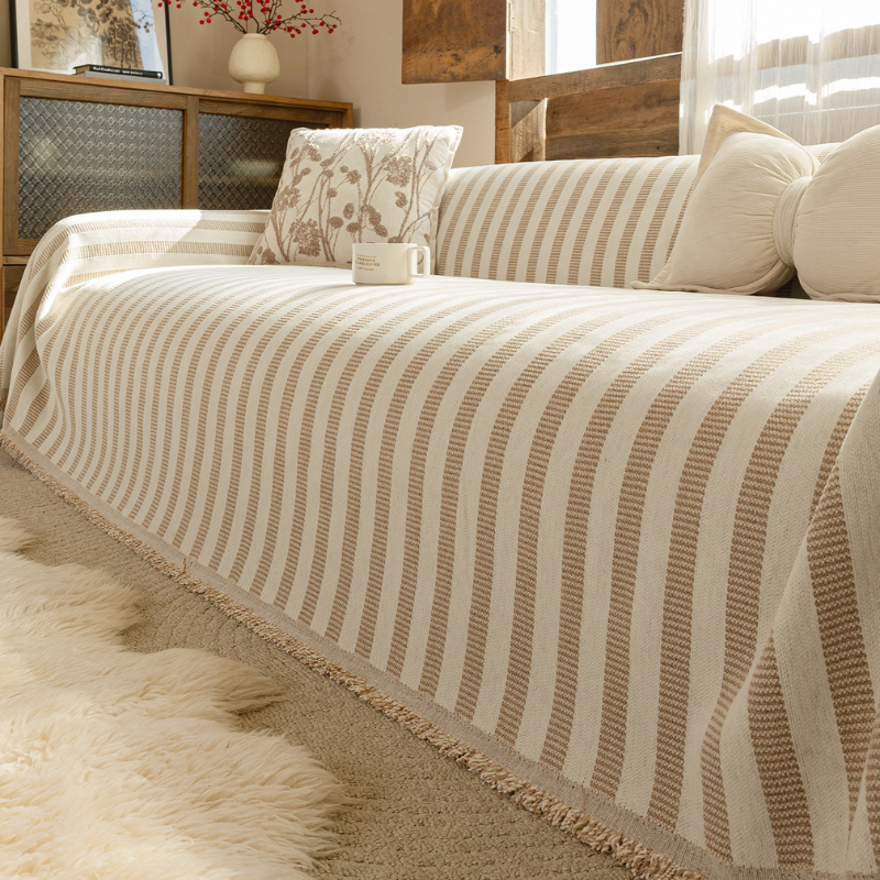Cat Scratch Resistant Stripe Sofa Cover Protective Slipcover for Couch