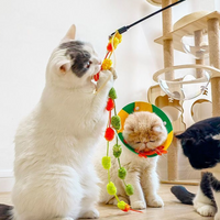 Cat Toys Teaser Wands Colorful Pom Pom