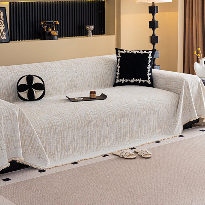 Boho Minimalist Ribbed Couch Sofa Protector Cover
