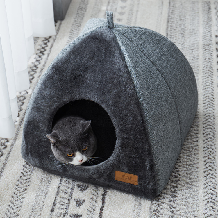 Cat Bed Winter Warm Enclosed Triangular Covered Cat House