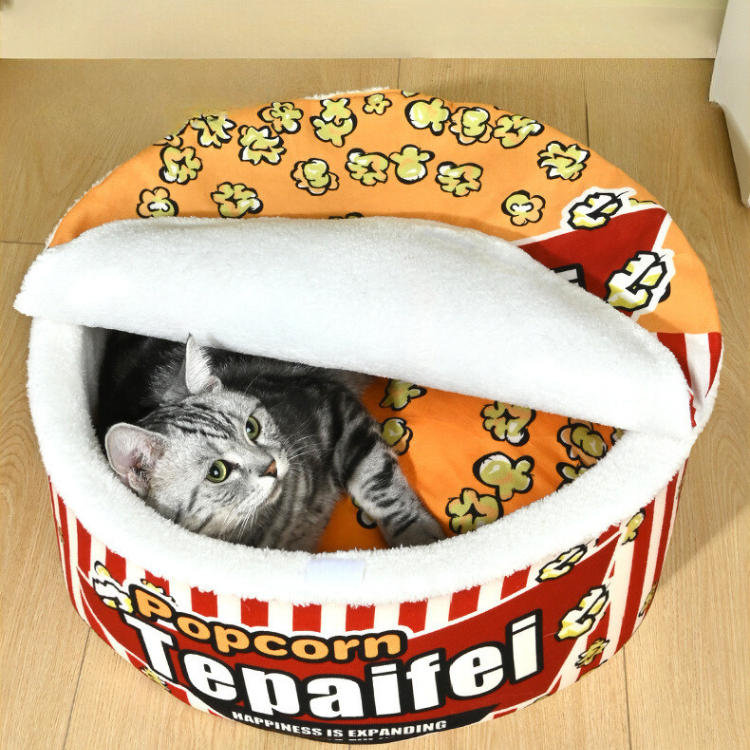 Popcorn Winter Covered Cat Bed Pet House